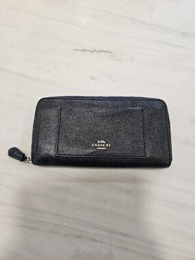 Coach Black Textured Zip Wallet with Gold Logo